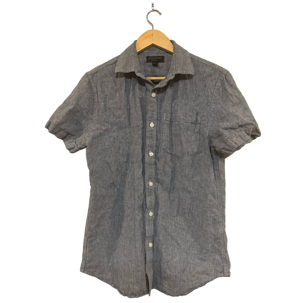 Banana Republic Blue Linen Blend Short Sleeve Button Up